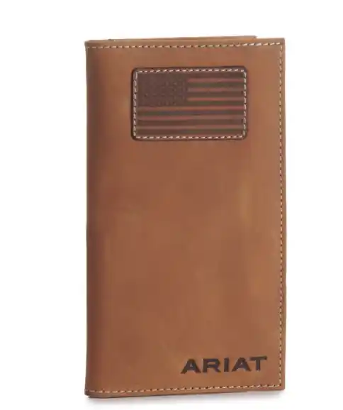 Ariat Men‘s Flag Patch Checkbook / Rodeo Wallet - Tan