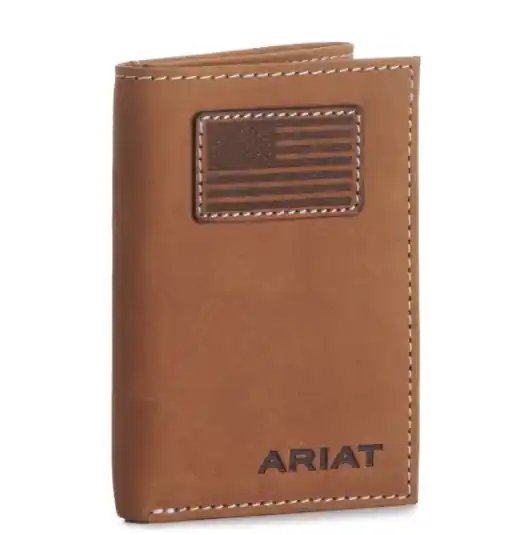 Ariat Men‘s Flag Patch Trifold Wallet - Tan