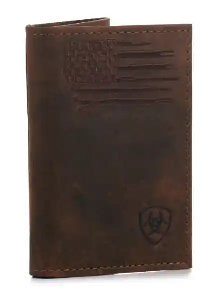Ariat Men‘s Flag & Shield Logo Trifold Wallet - Chocolate