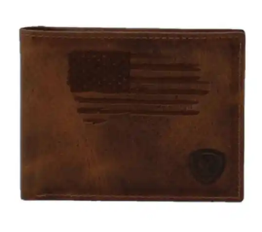 Ariat Men‘s Flag & Shield Logo Bifold Wallet - Chocolate