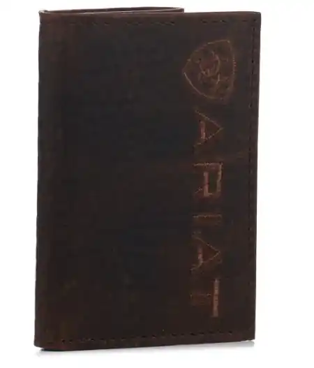Ariat Men‘s Bullhide & Shield Logo Trifold Wallet - Choclate