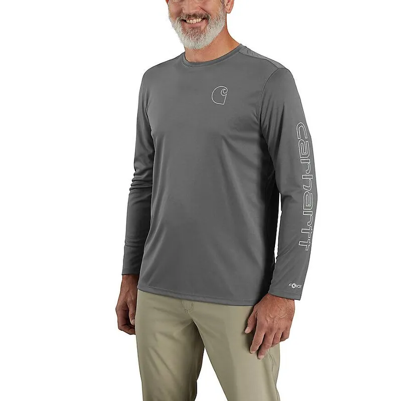 Carhartt Men‘s 106164 S25 Force Sun Defender Lightweight Long-Sleeve Logo Graphic T-Shirt - Steel
