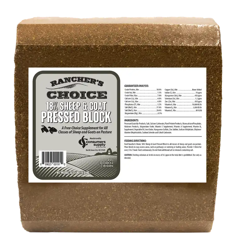 Consumer Supply Rancher‘s Choice 18% Protein Pressed Block - Sheep & Goat