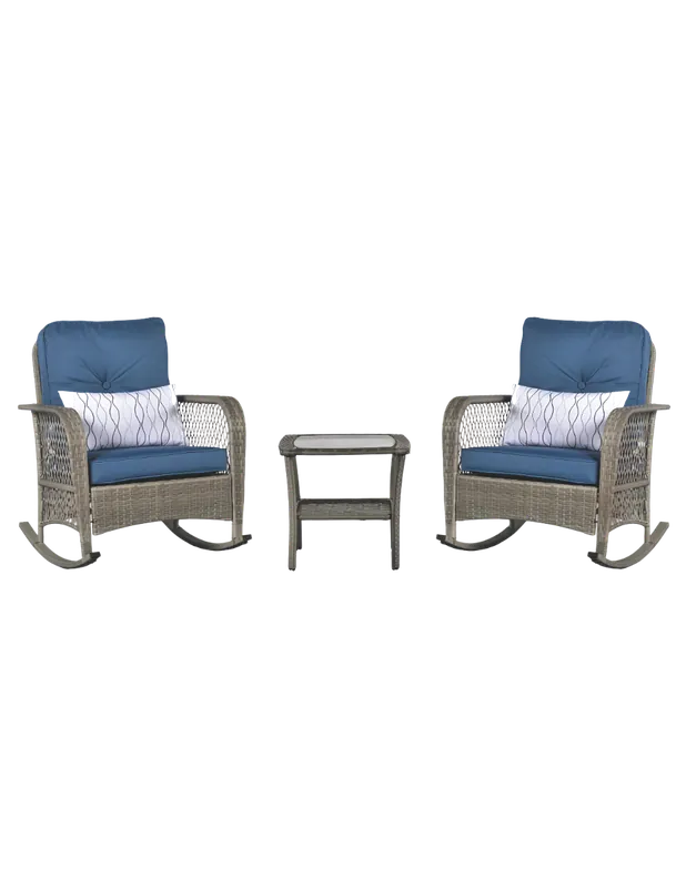 Backyard Expressions 3 Piece Outdoor Wicker Rocker Set