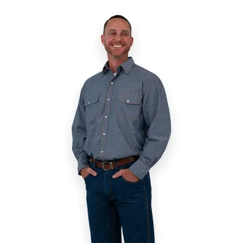 Key Men‘s Chambray Long Sleeve Western Shirt - Blue
