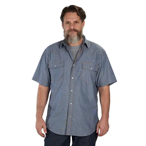 Key Men‘s Chambray Short Sleeve Western Shirt - Blue