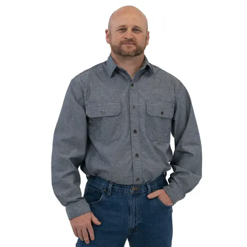 Key Men‘s Chambray Long Sleeve Work Shirt - Blue