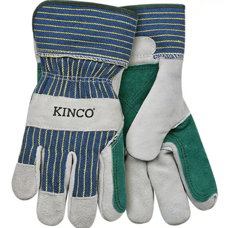 Kinco Grey Suede Cowhide with Double-Palm & Safety Cuff Glove