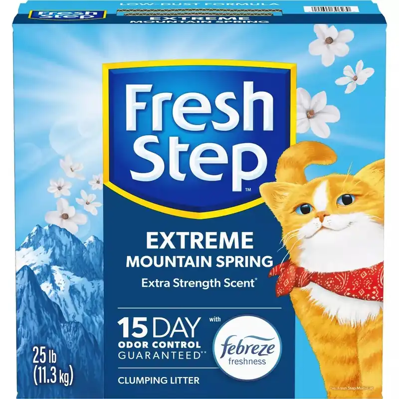 Fresh Step Extreme Scented Cat Litter with the Power of Febreze, Clumping Cat Litter - Mountain Spring - 25lbs