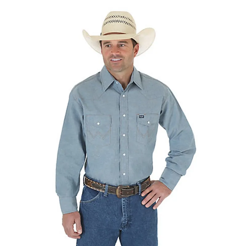 Wrangler Men‘s F25 Work Shirt, Cowboy Cut, Chambray, Long Sleeve, Snap Front