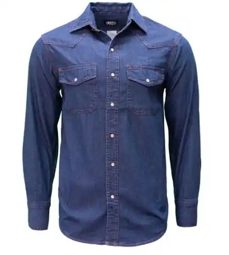 Key Men‘s Denim Pearl Snap Western Long Sleeve Shirt