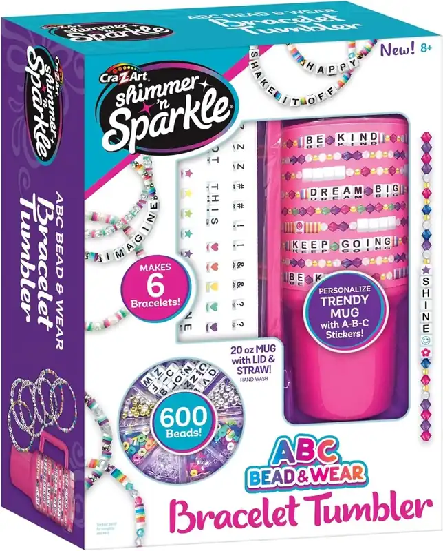 Cra-Z-Art Shimmer ‘n Sparkle ABC Bead & Wear Bracelet Set with 20oz Tumbler