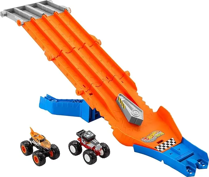 Mattel Hot Wheels Monster Trucks Sharks vs Dinos Racedown Destruction Track Set
