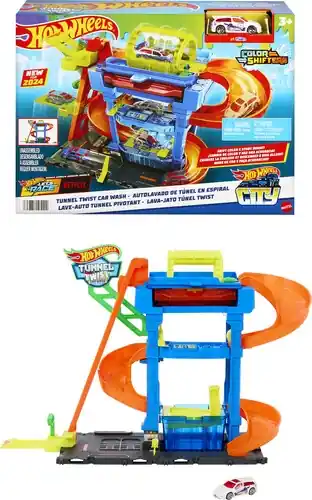 Mattel Hot Wheels City Tunnel Twist Car Wash & Color Shifters Vehicle in 1 64 Scale