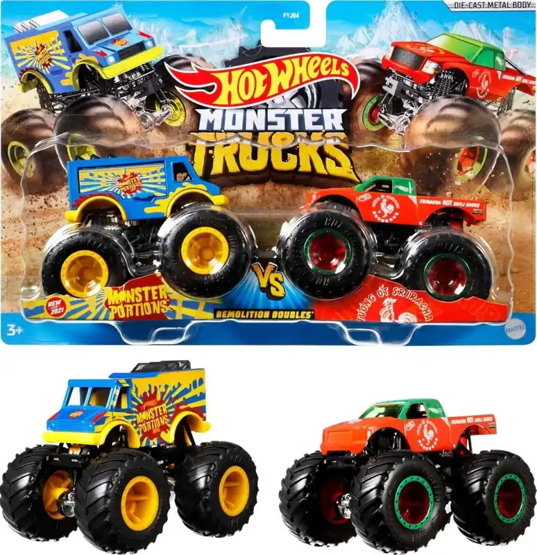 Mattel Hot Wheels Monster Trucks Demolition Doubles, 2-Pack Of 1 64 Scale Toy Trucks - Assorted Styles