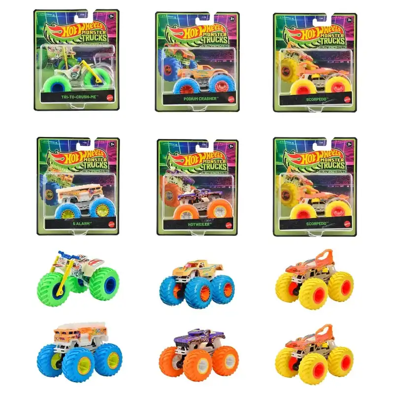 Mattel Hot Wheels Monster Trucks Die-Cast 1 64 Scale Toy Truck That Glows in The Dark - Assorted Styles