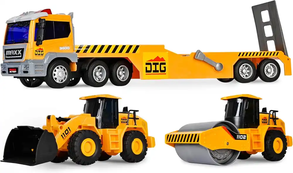 Maxx Action Deluxe Large Construction Long Hauler with 2 Vehicles, Lights and Sound