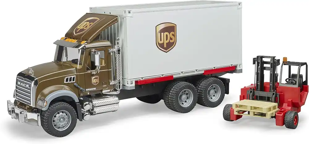 Bruder 02828 MACK Granite UPS Logistics Truck and Forklift