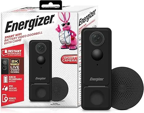Energizer Smart 2K Doorbell & Chime, Rechargeable Battery Video Doorbell Security Camera