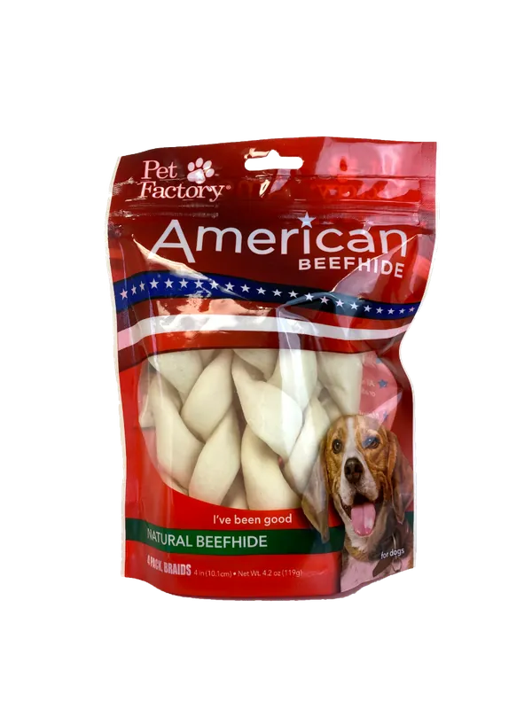 Pet Factory American Beefhide 4″ Braided Sticks