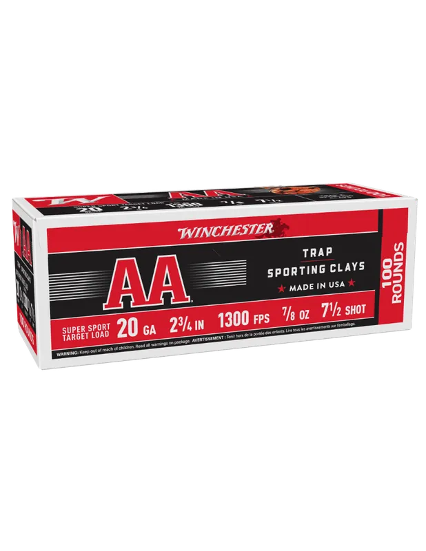 Winchester AA Sporting Clays Value Pack 20 Gauge 100 RDs 2-3/4" Chamber