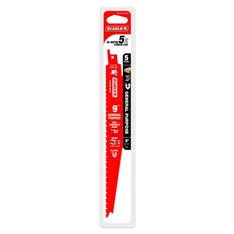 Diablo Tools 9" 8/14 TPI Bi-Metal Reciprocating Saw Blades for General Purpose Cuts (5-pk)