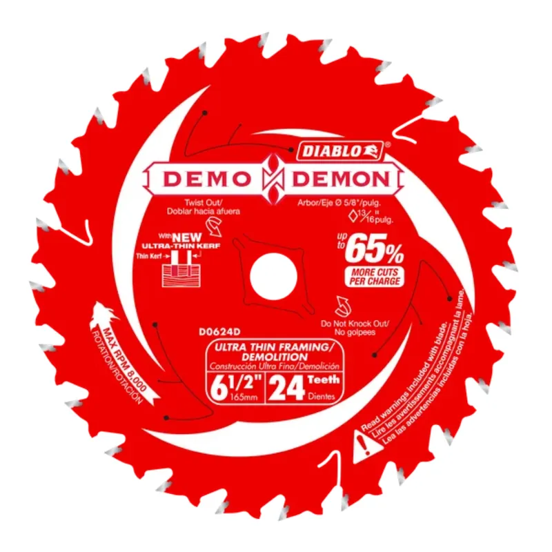 Diablo Tools 6-1/2" x 24-Teeth Demo Demon™ Ultra-Thin Framing/Demolition Saw Blade for Wood