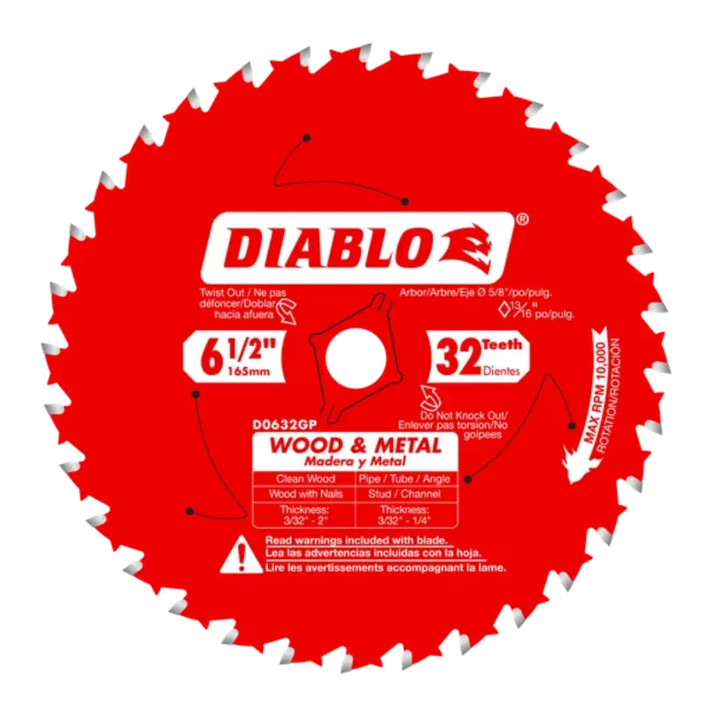 Diablo Tools 6-1/2" x 32-Teeth Carbide Saw Blade for Wood and Metal