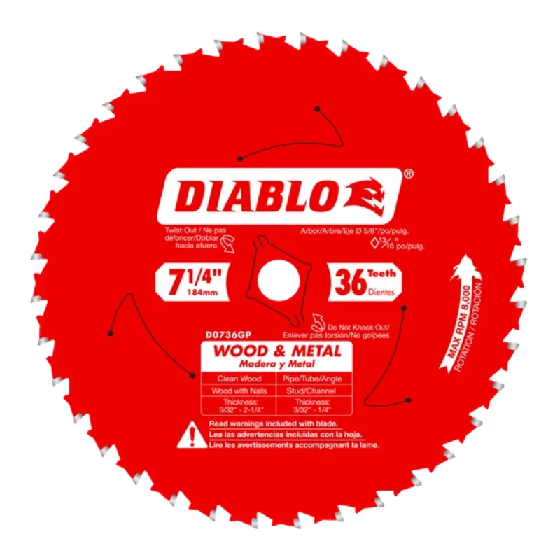 Diablo Tools 7-1/4" x 36-Teeth Carbide Saw Blade for Wood and Metal