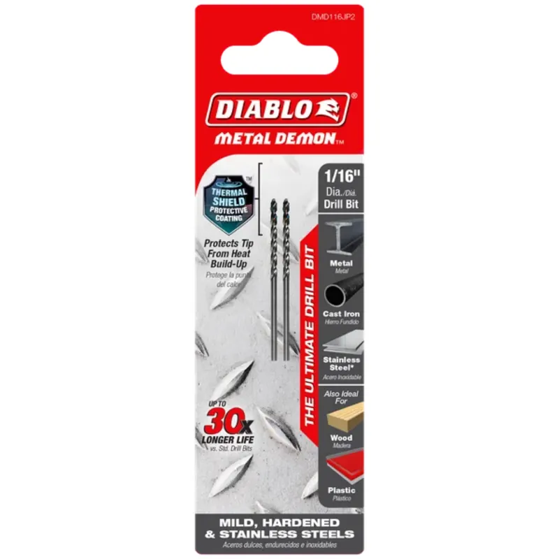 Diablo Tools 1/16" Metal Demon™ Drill Bits for Mild, Hardened and Stainless Steels (2-pk)