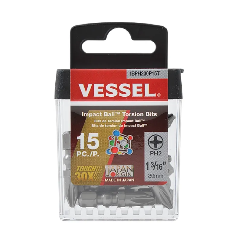 Vessel Tools IBPH230P15T 15 Piece 1-3/16" PH2 Impact Ball Torsion Bits