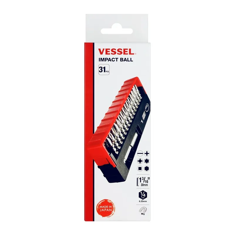 Vessel Tools IMPACT BALL Torsion Bit 30+1 PC. Set in SLIDE CASE No.IB31P02U