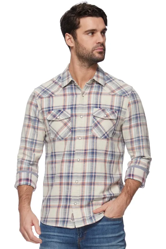 Threadgrit® Gerald Western Shirt Cream Mauve Navy Plaid
