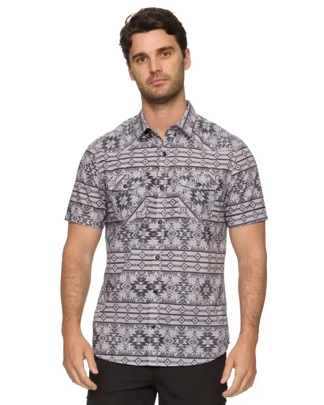Threadgrit® James Vintage Washed Western Shirt Grey