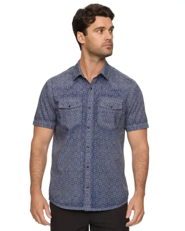Threadgrit® Bruce Vintage Washed Western Shirt Blue