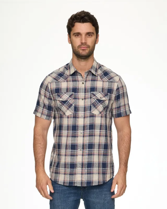 Threadgrit® Conrad Western Shirt Navy Cream Mauve Plaid