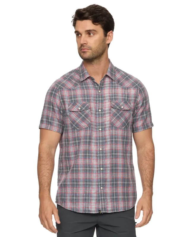 Threadgrit® Albert Vintage Washed Western Shirt Grey Red