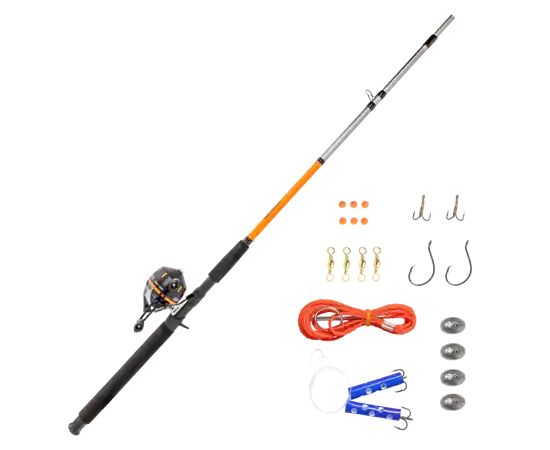 Zebco Ready Tackle Catfish 7‘ 2pc Medium Heavy Spincast Combo with Eagle Claw Tackle