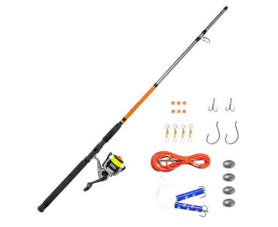 Zebco Ready Tackle Catfish 60sz 8‘0" 2pc Medium Heavy Spinning Combo with Eagle Claw Tackle