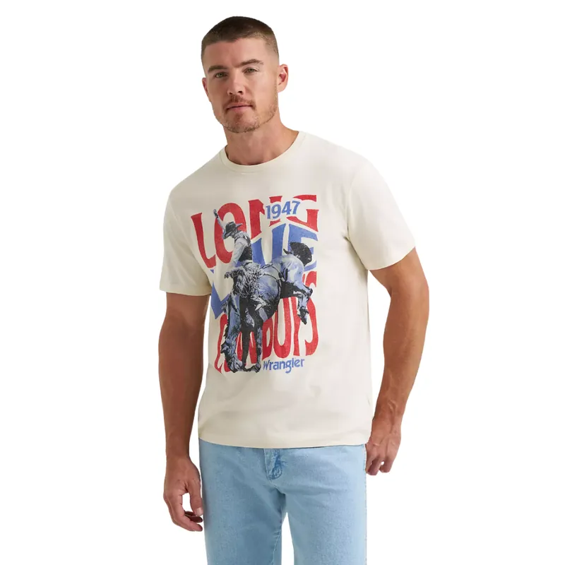 Wrangler Men‘s S26 Riding Cowboy Graphic T-Shirt Antique White