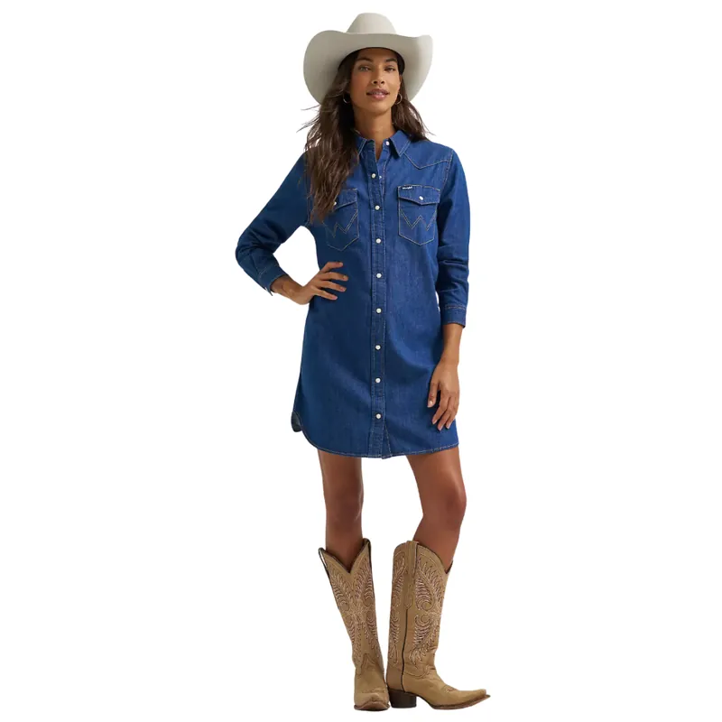 Wrangler Women‘s S26 Relaxed Western Shirt Dress Dark Denim