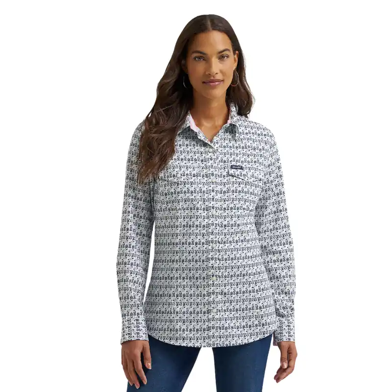 Wrangler Women‘s S26 All Occasion Western Snap Shirt Blue Boots