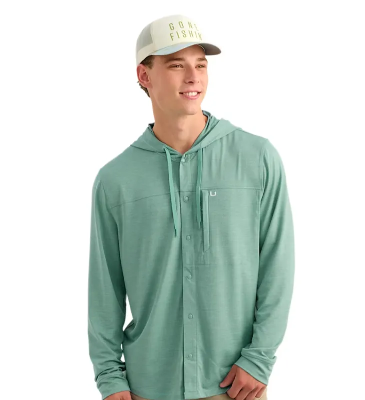 Huk Men‘s S26 Watershed Hooded Long-Sleeve Shirt Mineral Blue Heather