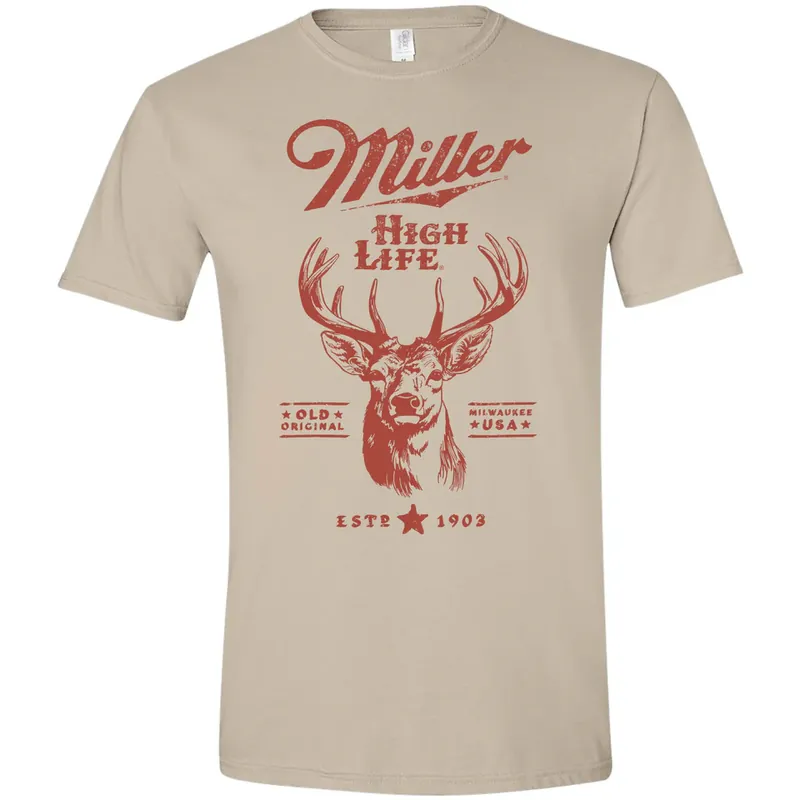 Brew City Men‘s S26 Short Sleeve Miller High Life Vintage Deer T-shirt Sand