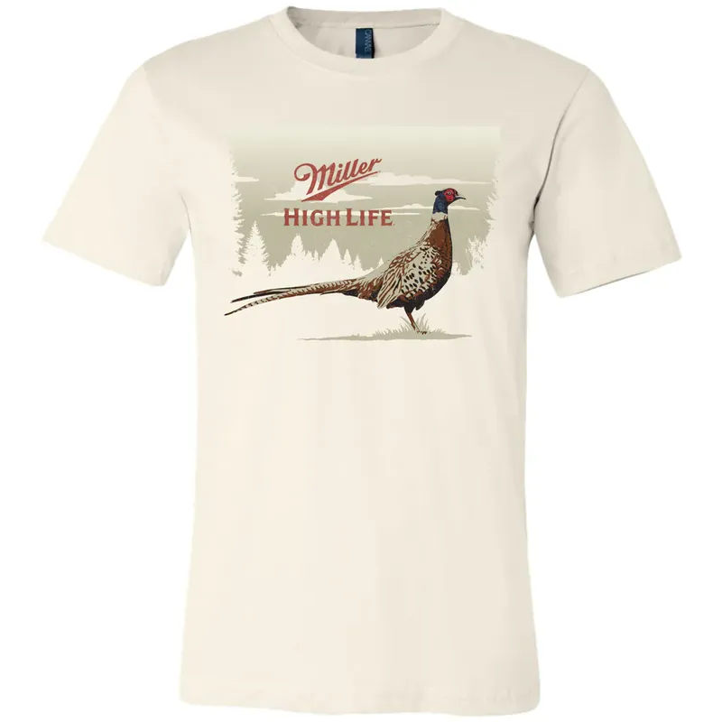 Brew City Men‘s S26 Short Sleeve Miller High Life Pheasant Weeds Wildlife T-shirt Natural