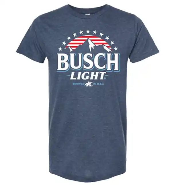 Brew City Men‘s S26 Short Sleeve Busch Light Patriotic Logo T-Shirt Heather Denim