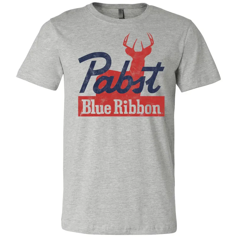 Brew City Men‘s S26 Short Sleeve Pabst Blue Ribbon Pop Up Buck T-shirt Athletic Heather