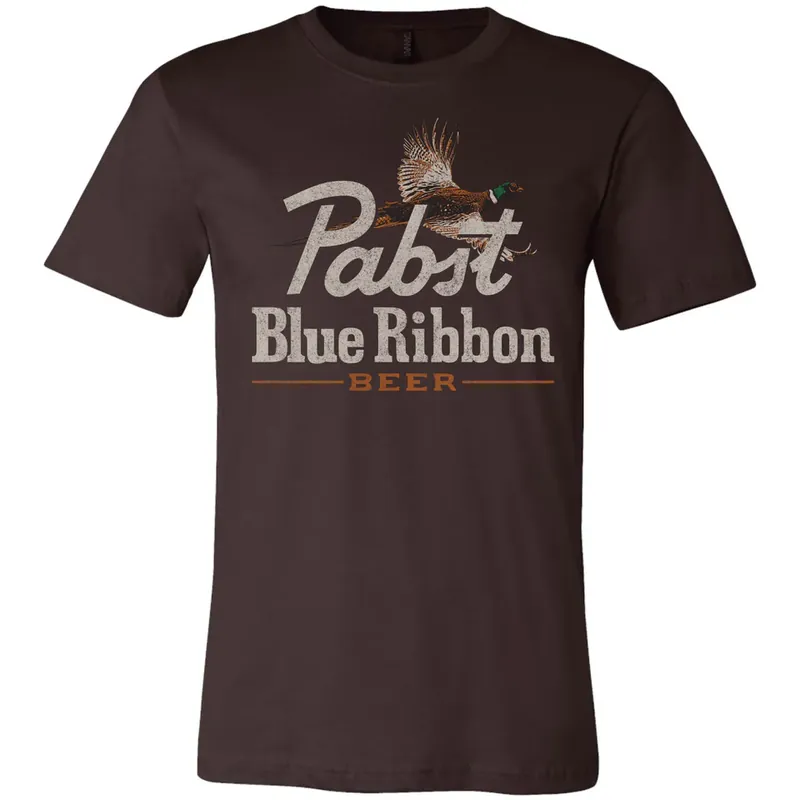 Brew City Men‘s S26 Short Sleeve Pabst Blue Ribbon Pheasant T-shirt Brown
