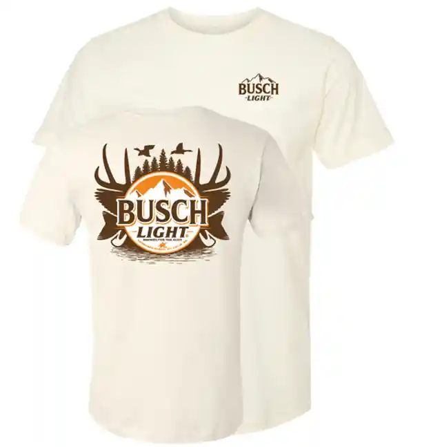Brew City Men‘s S26 Short Sleeve Busch Light Hunting Trophy Logo T-Shirt Natural