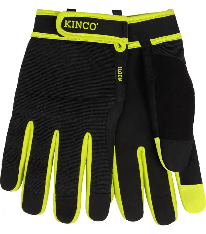 KincoPro Black Synthetic with Pull-Strap Gloves - High-Vis Green Trim